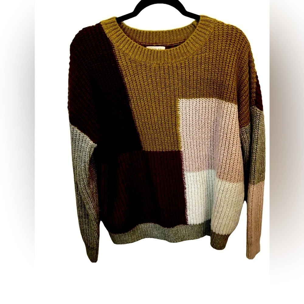 ROOLEE Patchwork Knit Sweater - Style JD275 - Unique Colorblock Design, Size: M